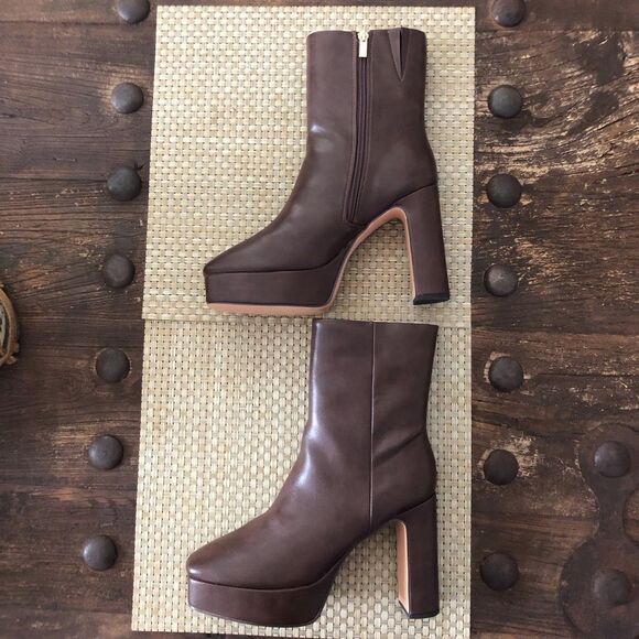 New York & Company Raylan Platform Ankle Boots Chocolate Size 8.5 - Picture 5 of 8